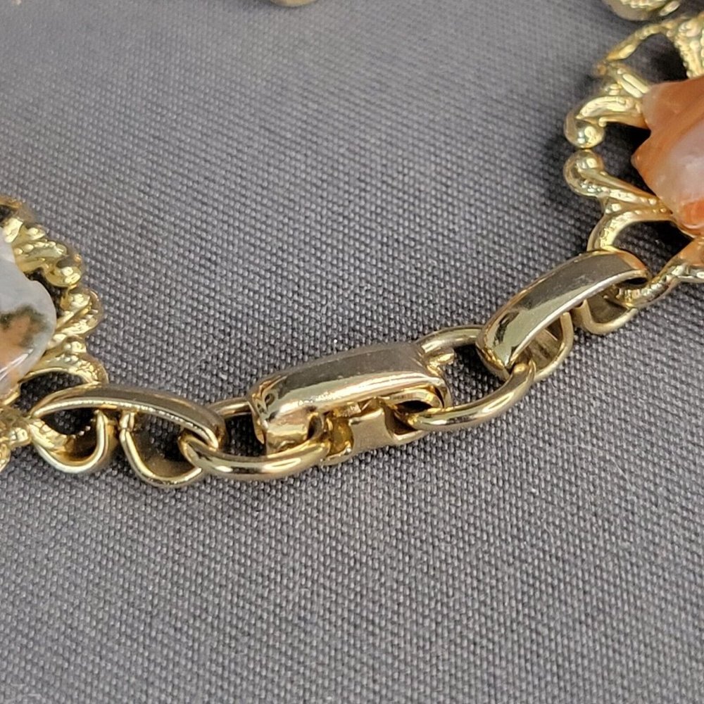Delicate Womens Gold Tone Polished Agate Stones Fashion Bracelet 6 1/4 in - Picture 5 of 6